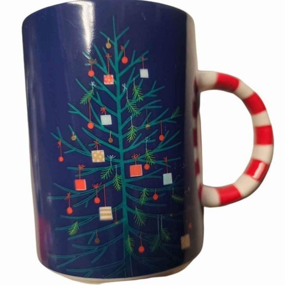 Other - Starbucks Christmas Theme Blue Mug Candy Cane Handle 2018 Tree w/Ornamen…